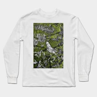 Australian Bird Woodcut 1 (Olive Green) Long Sleeve T-Shirt